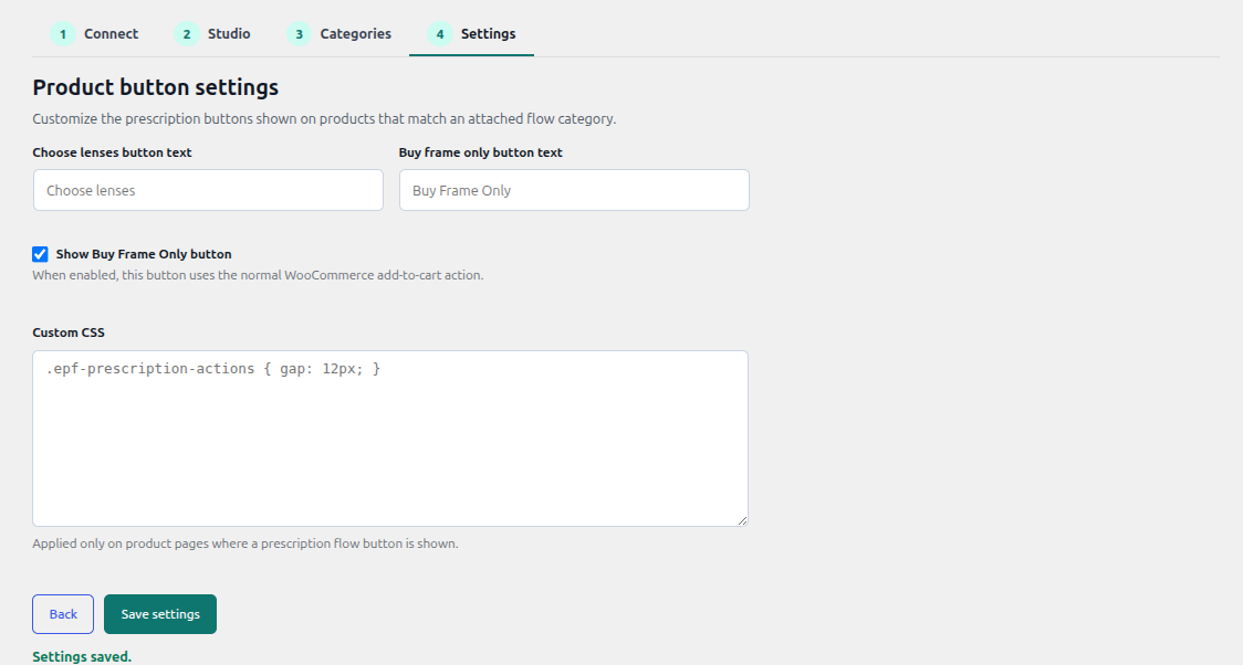 EPF documentation screenshot: Configure product buttons