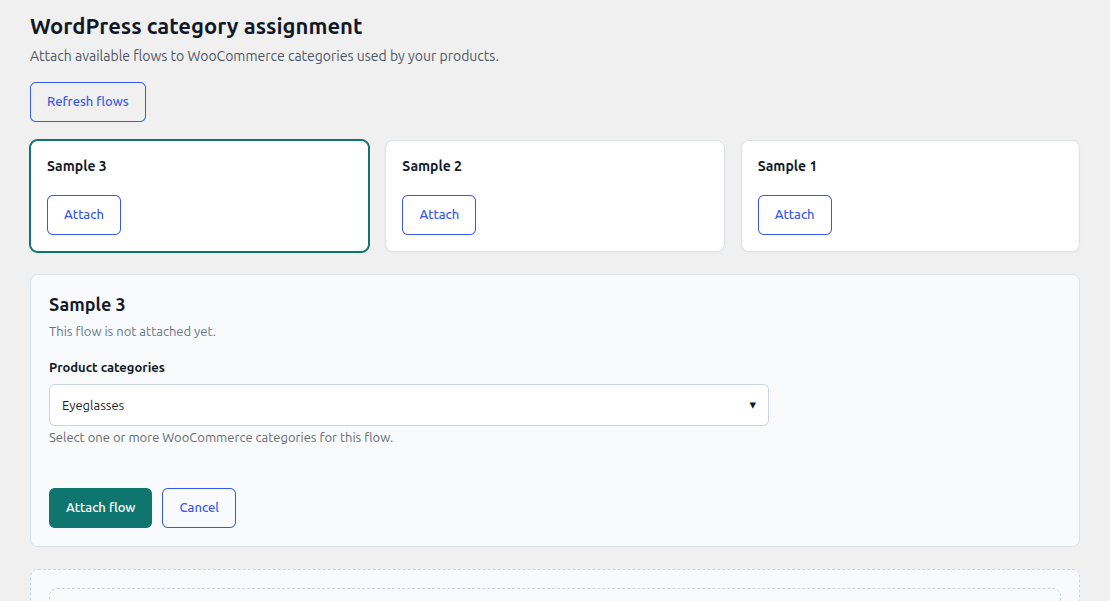 EPF documentation screenshot: Assign flows to WooCommerce categories