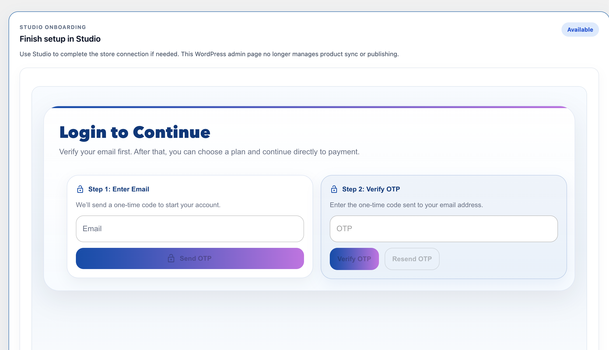 SpecFit WordPress registration and OTP email verification screen