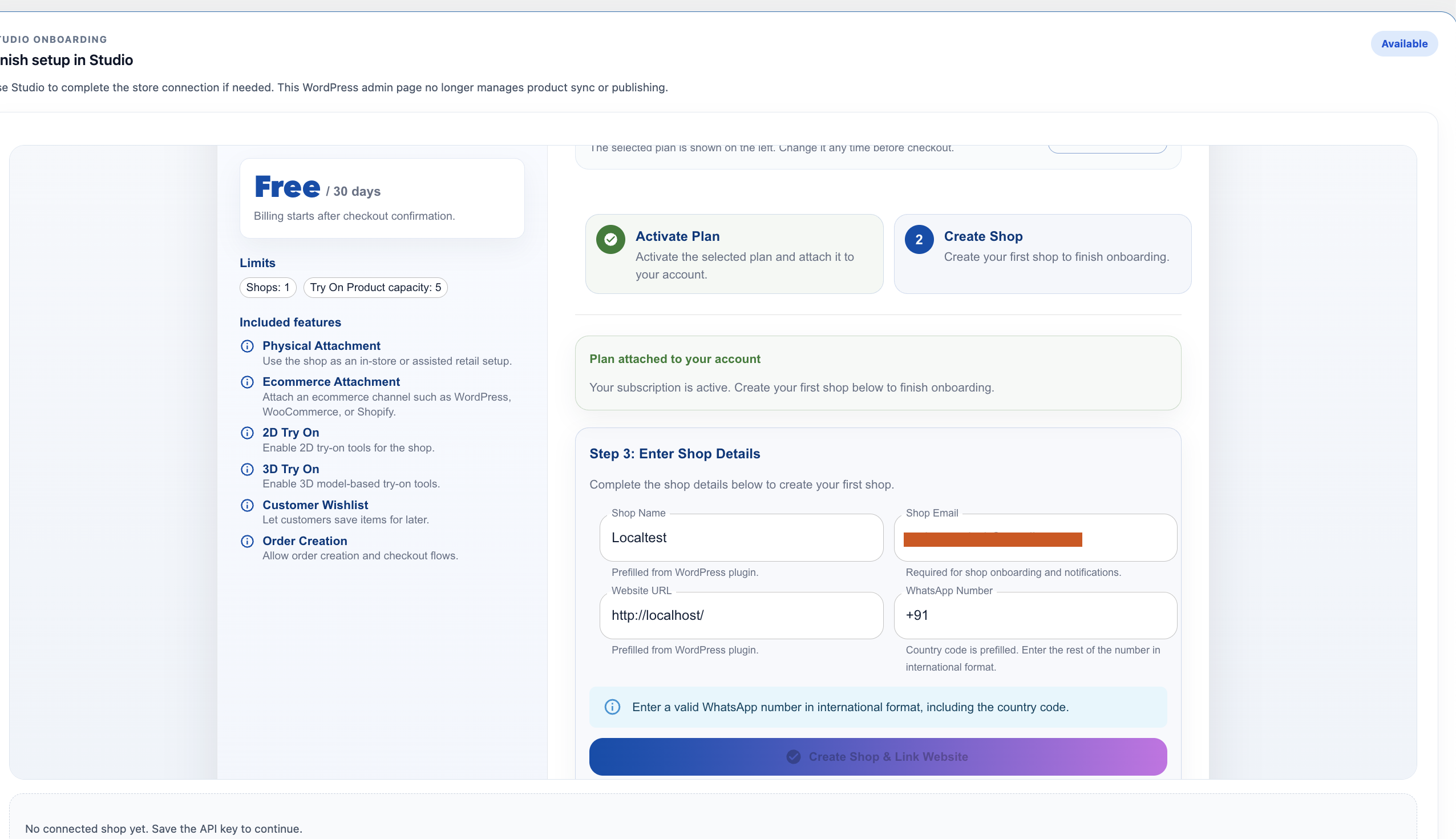SpecFit plan selection and shop details screen